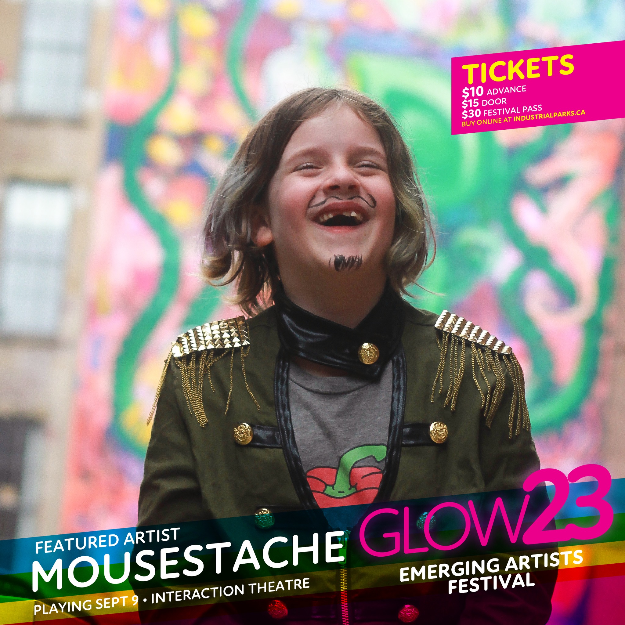 TONIGHT at GLOW Festival 
7:50 PM at Interaction Theatre

MouseStache is a 7-year-old drag king, the youngest drag performer in the Maritimes! 

They love music, dancing, making art and following their drag Haus around the East Coast. You can find MouseStache performing in shows, festivals and events, drag storytimes, eating in local restaurants and giving witty food reviews on Foodie Saint John and around uptown greeting friends (""fans"" as Mouse calls everyone). 

MouseStache's hero and mentor is local drag legend Justin Toodeep, and this small king also lives for everything our queen Dia Monde does.

MouseStache 
@interaction_performingarts 
#GLOW23 

TICKETS (Buy online at industrialparks.ca)
$10 Advance
$15 Door
$30 Festival Pass